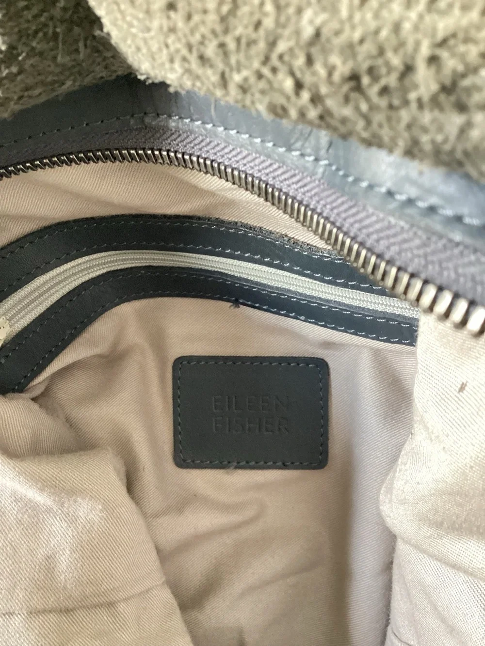 Eileen Fisher Charcoal Grey Leather Flap Backpack Purse Bag